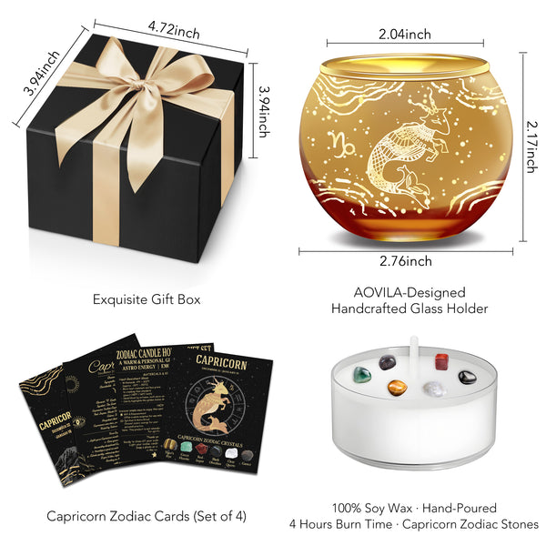 Capricorn Zodiac Candle Gift Set (Hand-Blown Glass + 100% Soy Wax