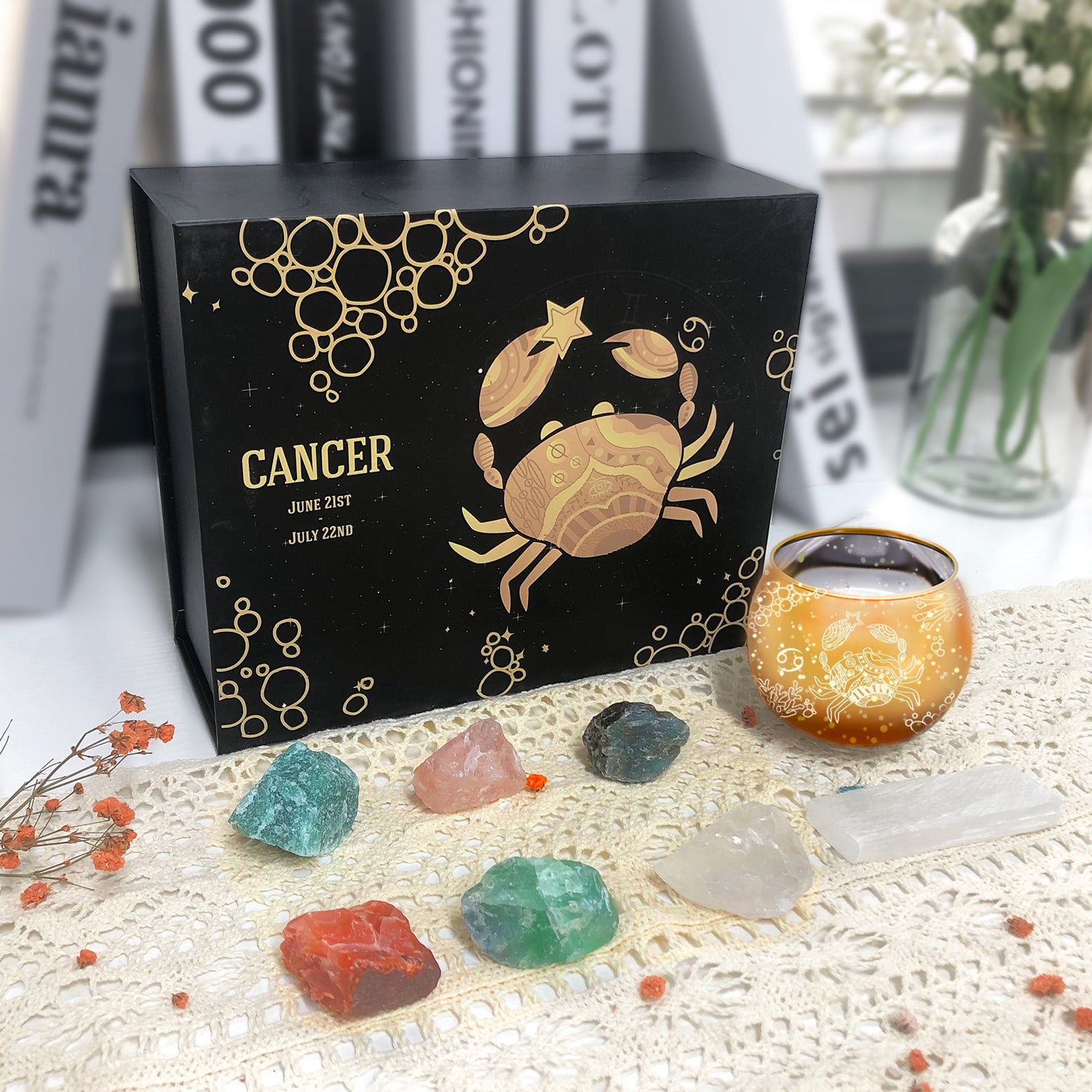 Cancer Zodiac Crystals & Candle Holder Gift Set