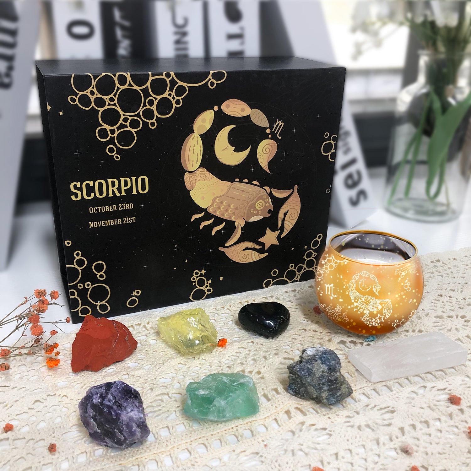 Scorpio Zodiac Crystals & Candle Holder Gift Set