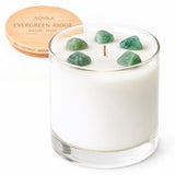 AOVILA Evergreen Ridge scented candle with natural green aventurine and balsam cedar fragrance