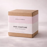 AOVILA Pink Coastline gift ready scented candle packaging coastal home fragrance with rose quartz