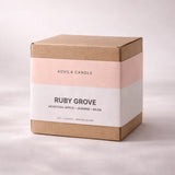 AOVILA Ruby Grove gift-ready candle packaging for soft fruity floral home fragrance and thoughtful gifting