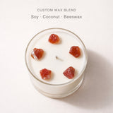 AOVILA Ruby Grove soy coconut beeswax blend candle with natural red agate detail
