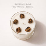 AOVILA Amber Harbor soy coconut beeswax blend candle with tiger eye crystal detail